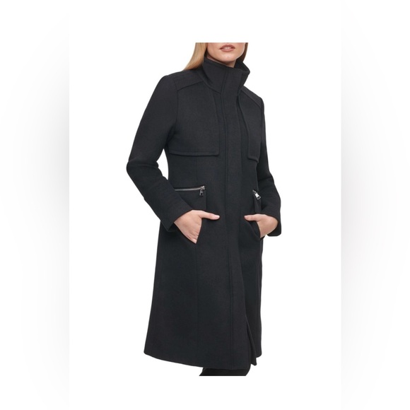 Karl Lagerfeld Paris Wool Stand Collar Coat | Medium | Navy - Picture 6 of 17